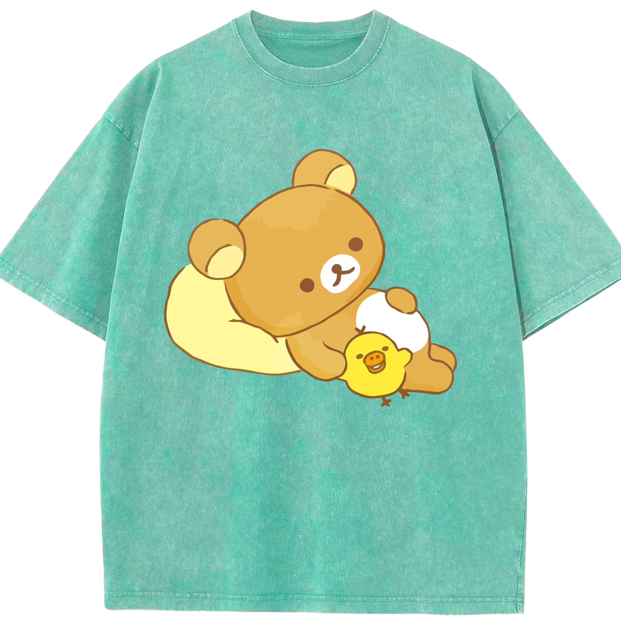 （画像用） リラックマ リラックマ キイロイトリ Rilakkuma Korilakkuma Kiiroitori 綿100% ヴィンテージ風 半袖Tシャツ（フロントプリント）